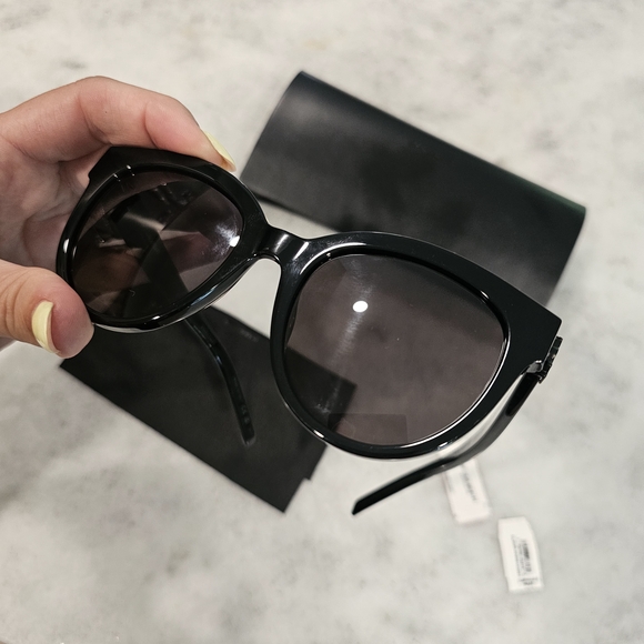 Saint Laurent Black Sunglasses with Gold Accent Cat Eye - Picture 4 of 10